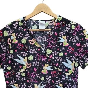 Sz Small Disney Tinkerbell Be My Valentine Scrub Top Black Pink Modern Workwear